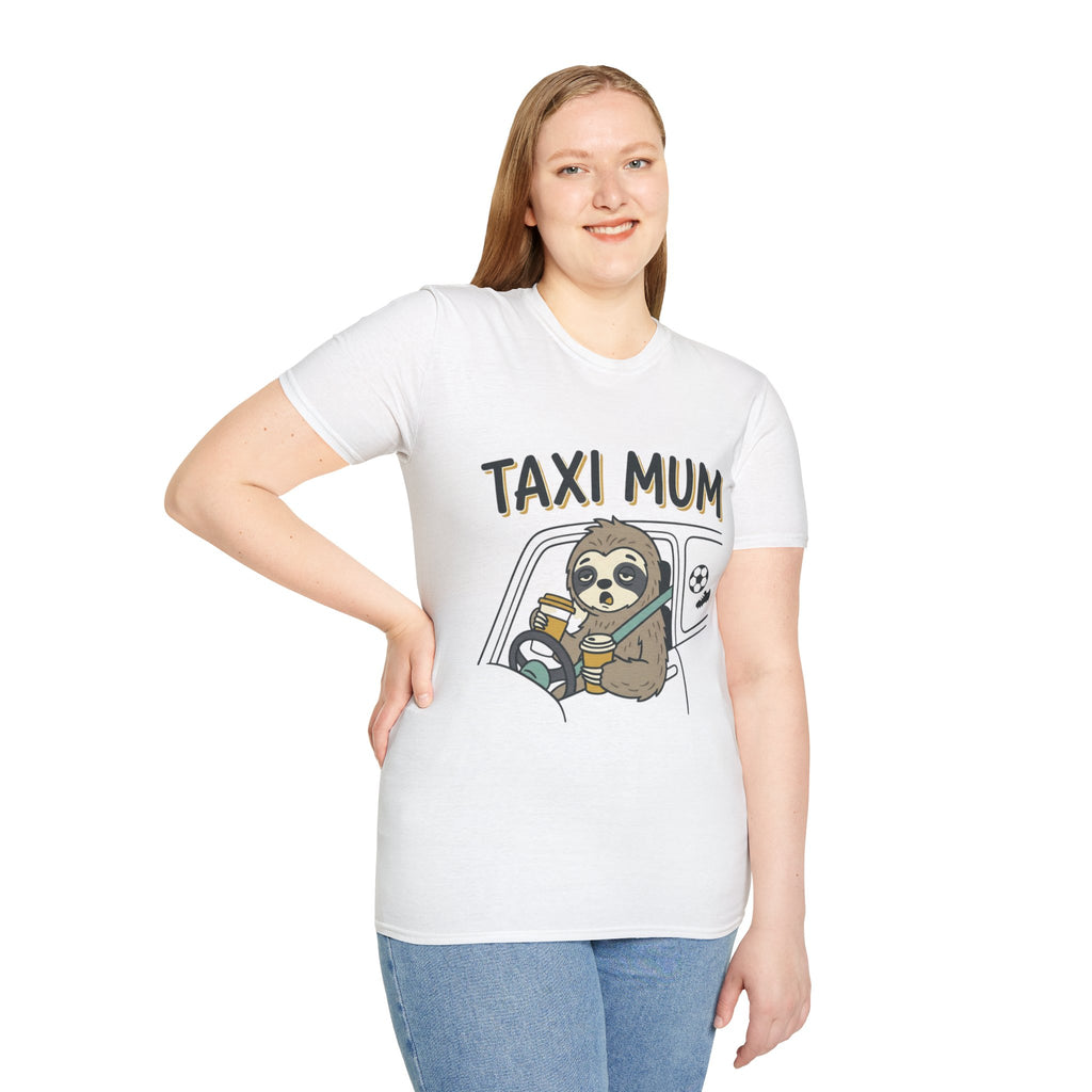 Taxi Mum T‑Shirt — Cute Sloth 'Taxi Mum' Graphic Tee for Busy Moms