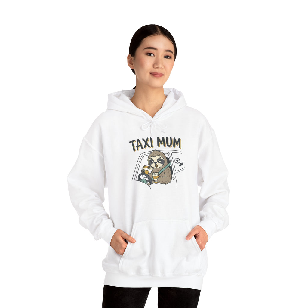 Taxi Mum Hoodie — Cute Sloth Driving Graphic Sweatshirt for Moms
