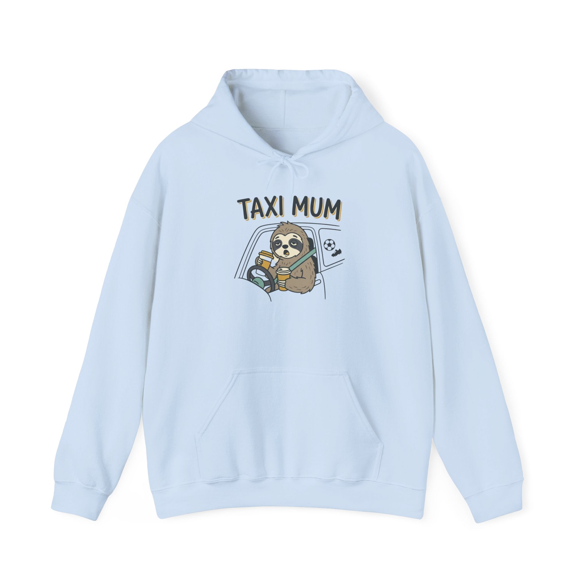 Taxi Mum Hoodie — Cute Sloth Driving Graphic Sweatshirt for Moms