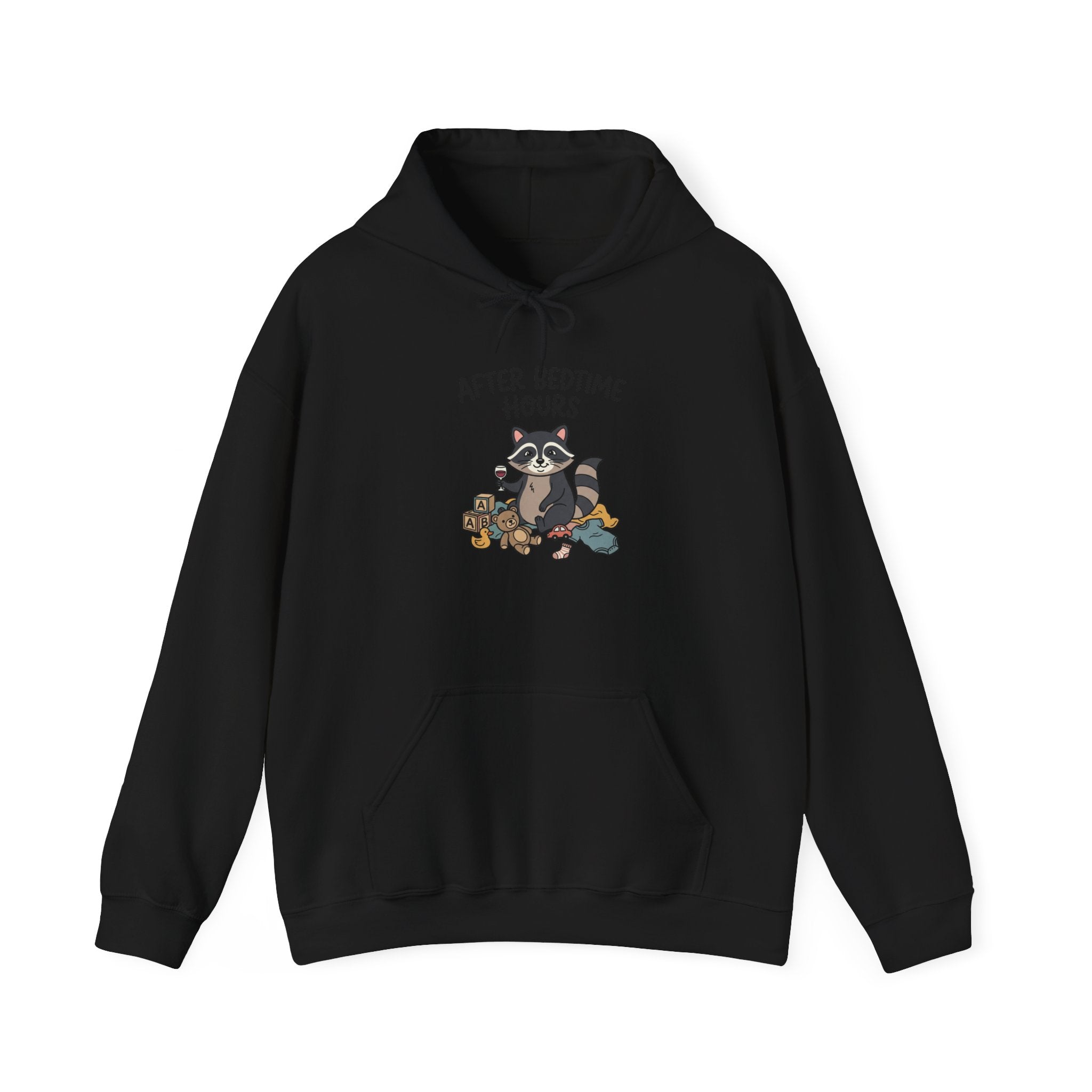 After Bedtime Hours Hoodie — Cute Raccoon Snack Night Graphic Hooded Sweatshirt