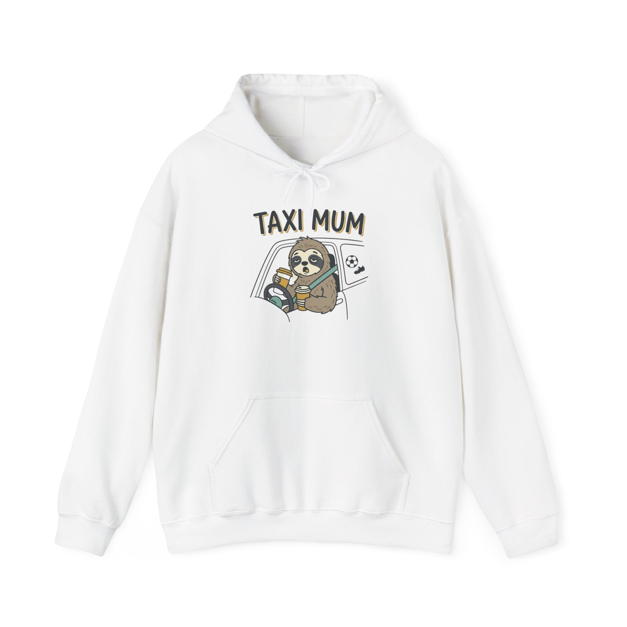 Taxi Mum Hoodie — Cute Sloth Driving Graphic Sweatshirt for Moms