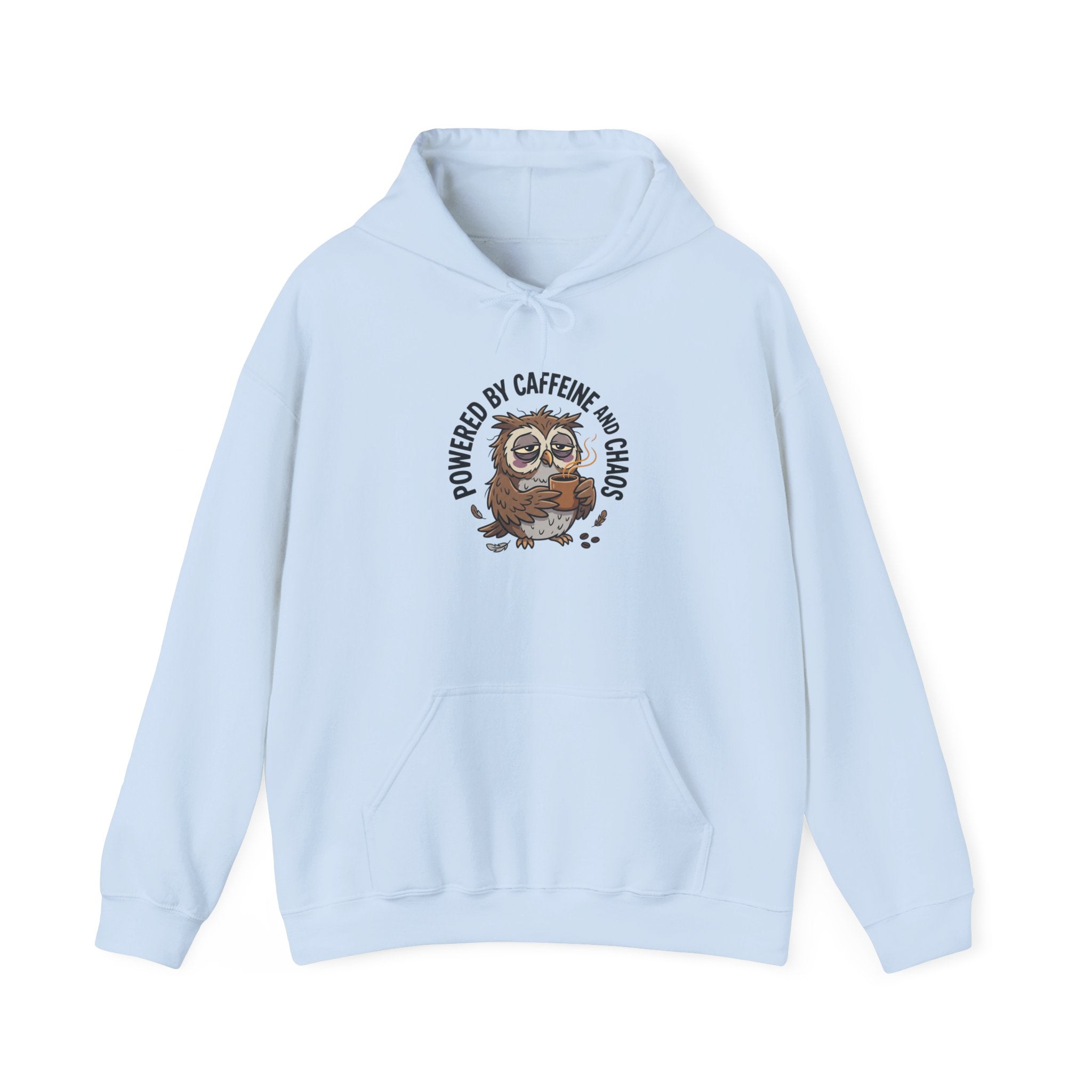 “Owl Powered” Hoodie - "Powered by Caffeine and Chaos" Cozy Graphic Sweatshirt