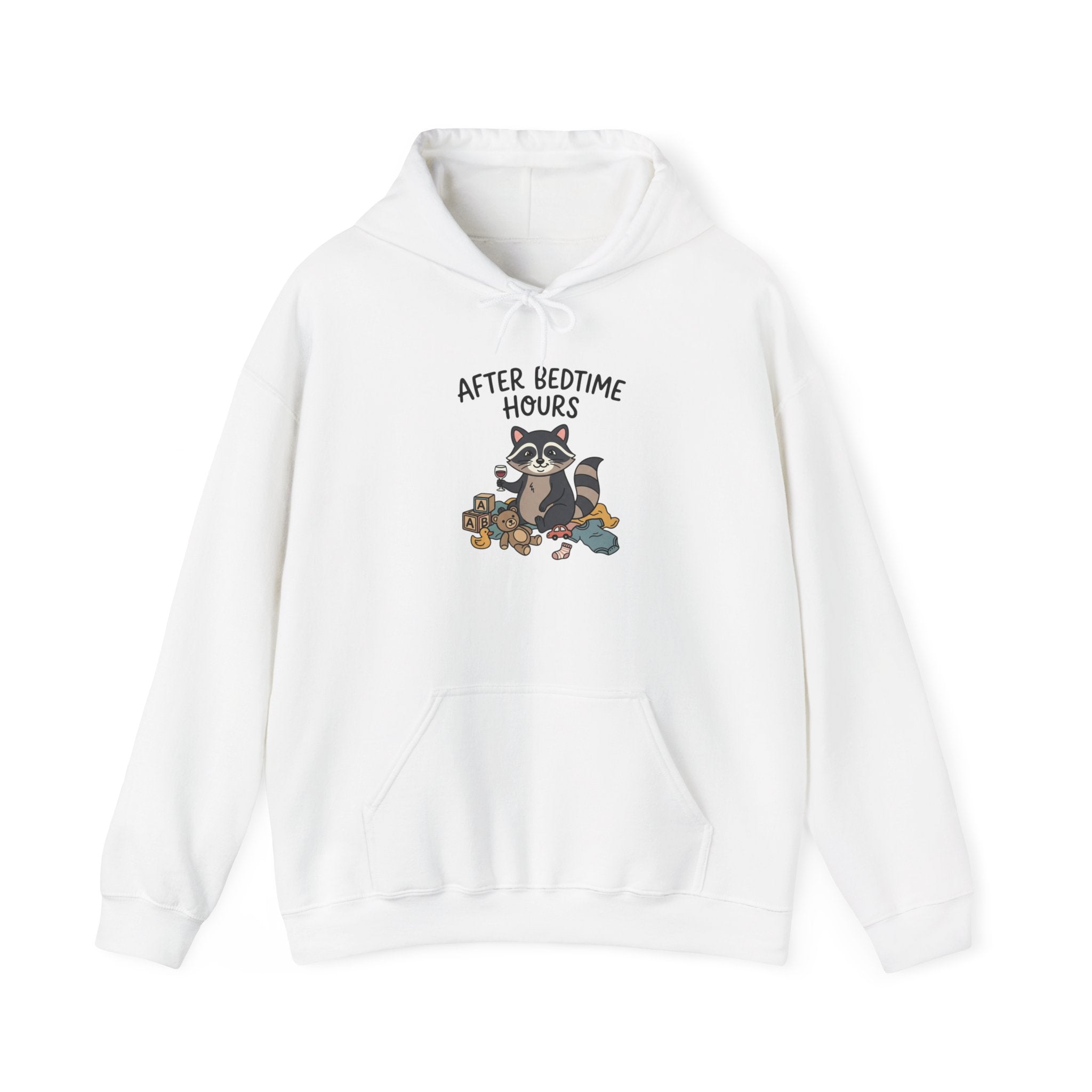 After Bedtime Hours Hoodie — Cute Raccoon Snack Night Graphic Hooded Sweatshirt