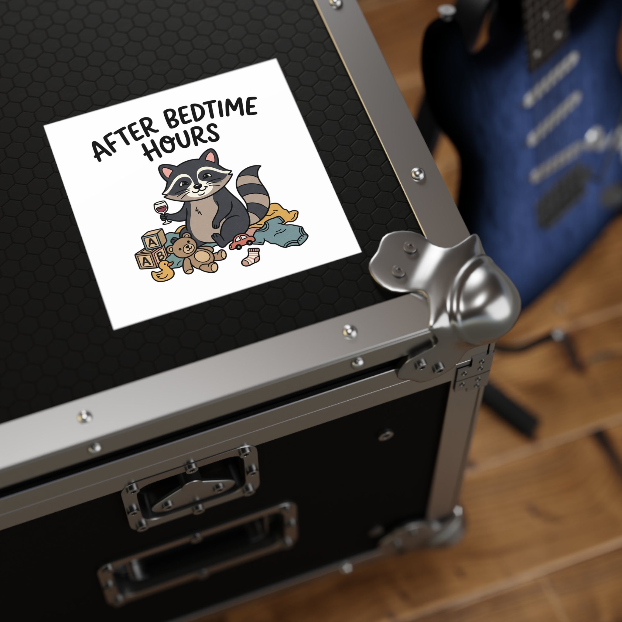 After Bedtime Hours Square Sticker — Funny Raccoon Wine Night Indoor/Outdoor Sticker