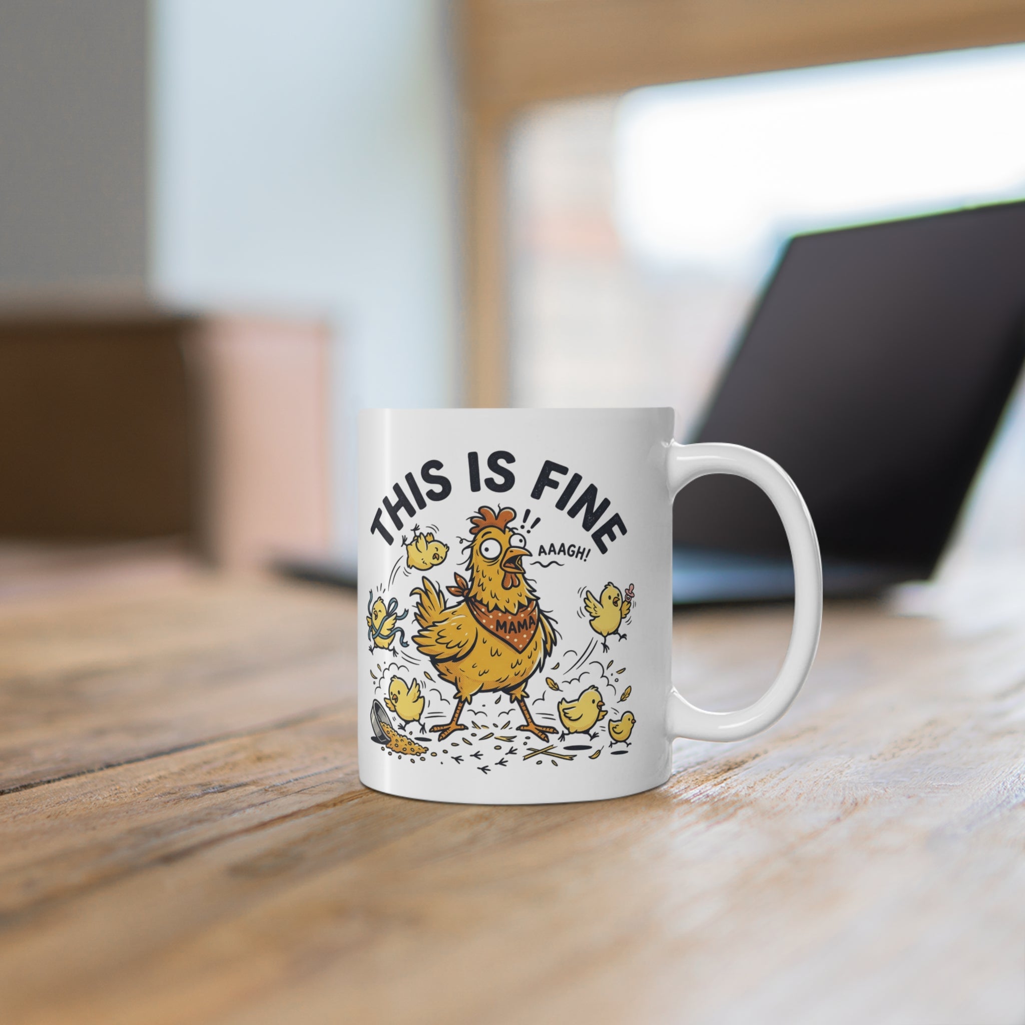 Coffee Mug — "This Is Fine" Cartoon Chicken Coffee Cup, Funny Office Gift