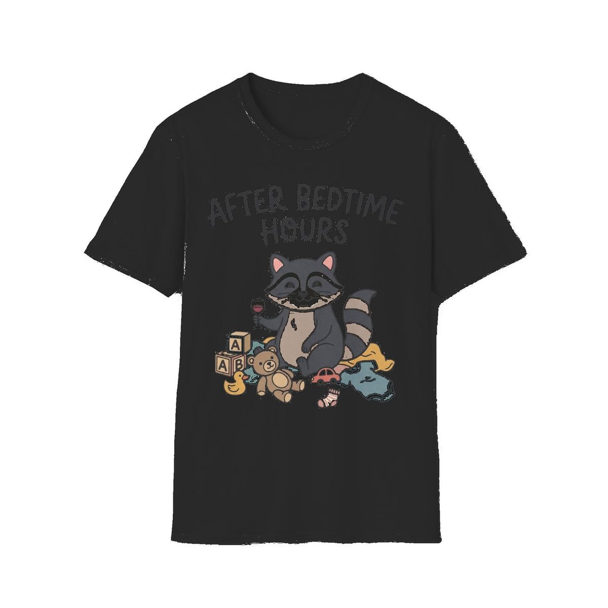 After Bedtime Hours Raccoon Tee - Black mockup