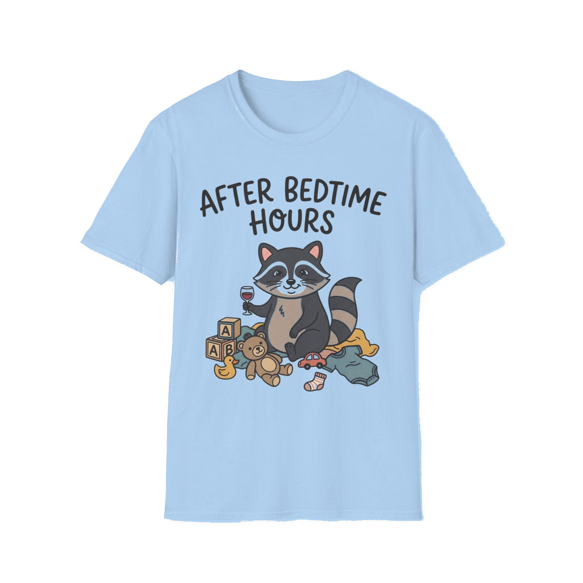 After Bedtime Hours Raccoon Tee - Light Blue mockup