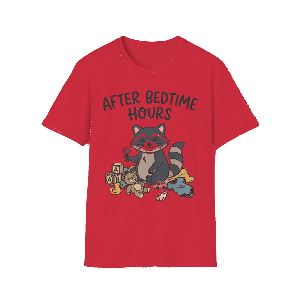 After Bedtime Hours Raccoon Tee - Red mockup