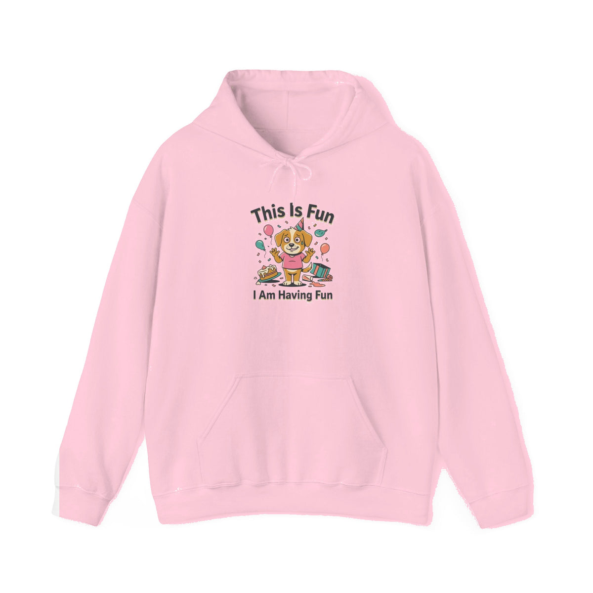 Fun Hoodie — Cute Party Dog ("I Am Having Fun") - Light Pink mockup