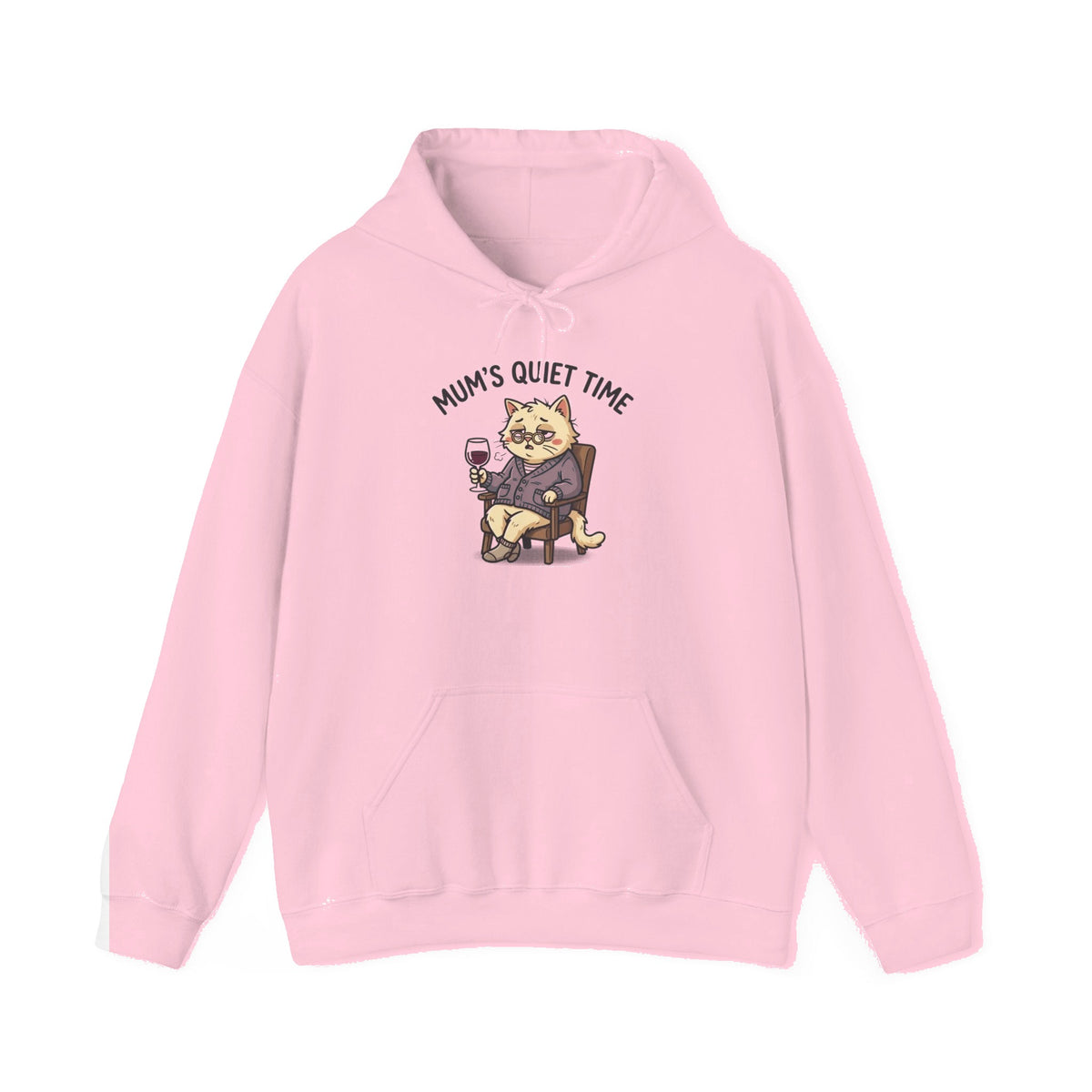 Hoodie — "Mum's Quiet Time" Cat with Wine Cozy Pullover - Light Pink mockup