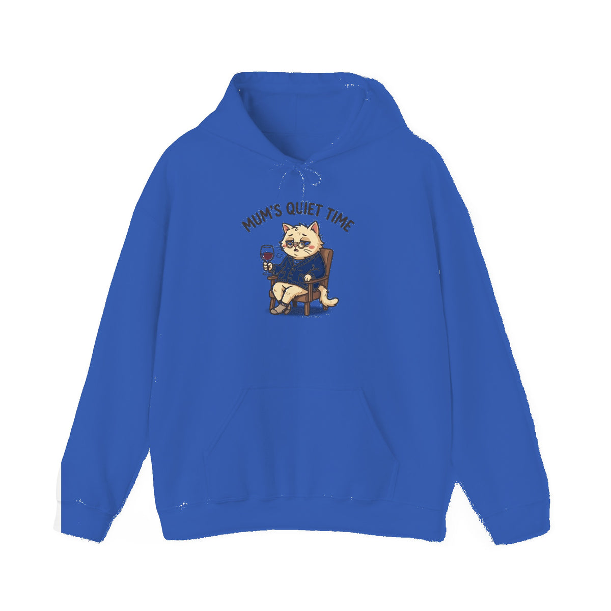 Hoodie — "Mum's Quiet Time" Cat with Wine Cozy Pullover - Royal mockup