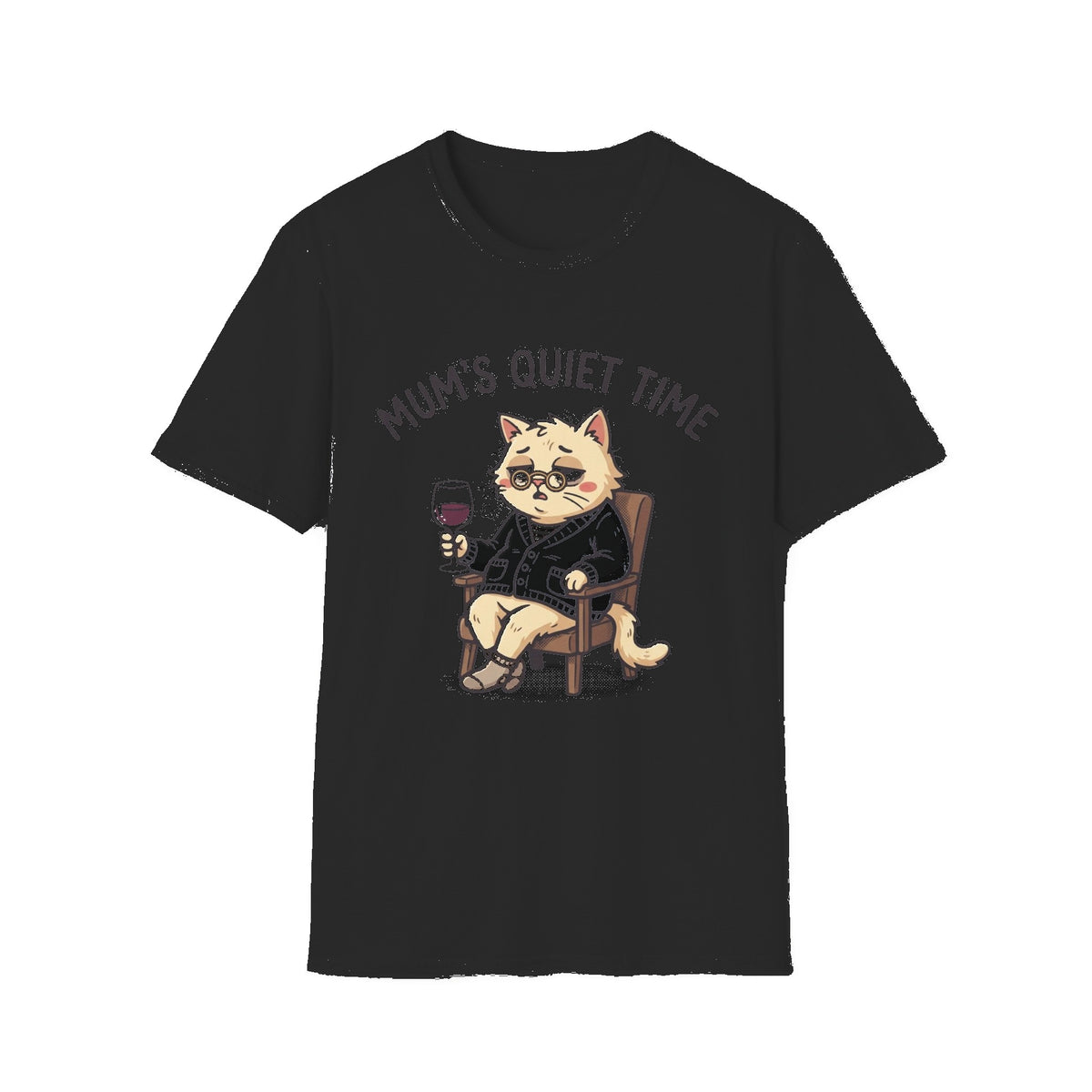 T‑Shirt — "Mum's Quiet Time" Cat Wine Graphic Tee - Black mockup