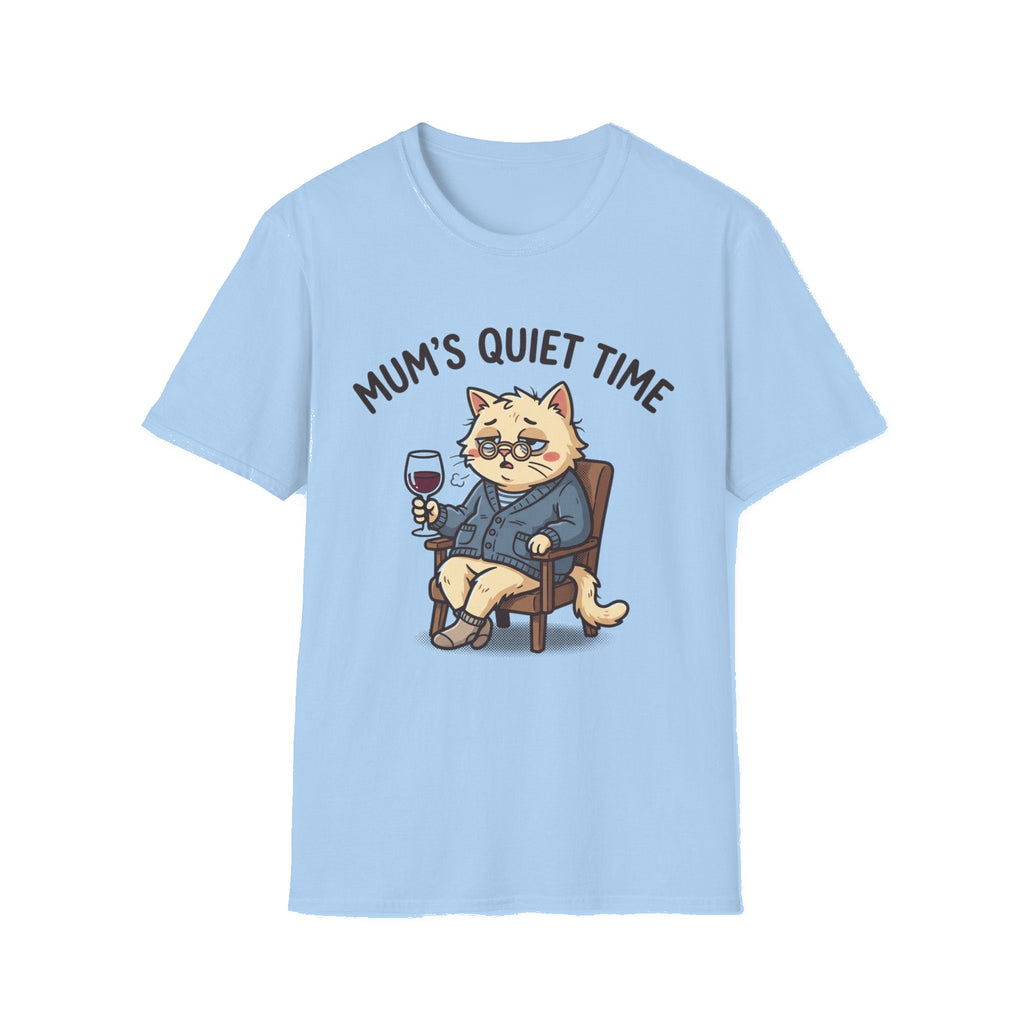 T‑Shirt — "Mum's Quiet Time" Cat Wine Graphic Tee - Light Blue mockup