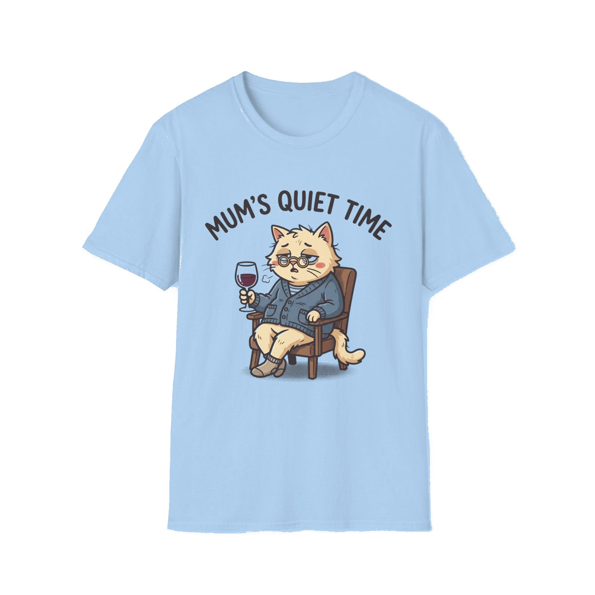 T‑Shirt — "Mum's Quiet Time" Cat Wine Graphic Tee - Light Blue mockup