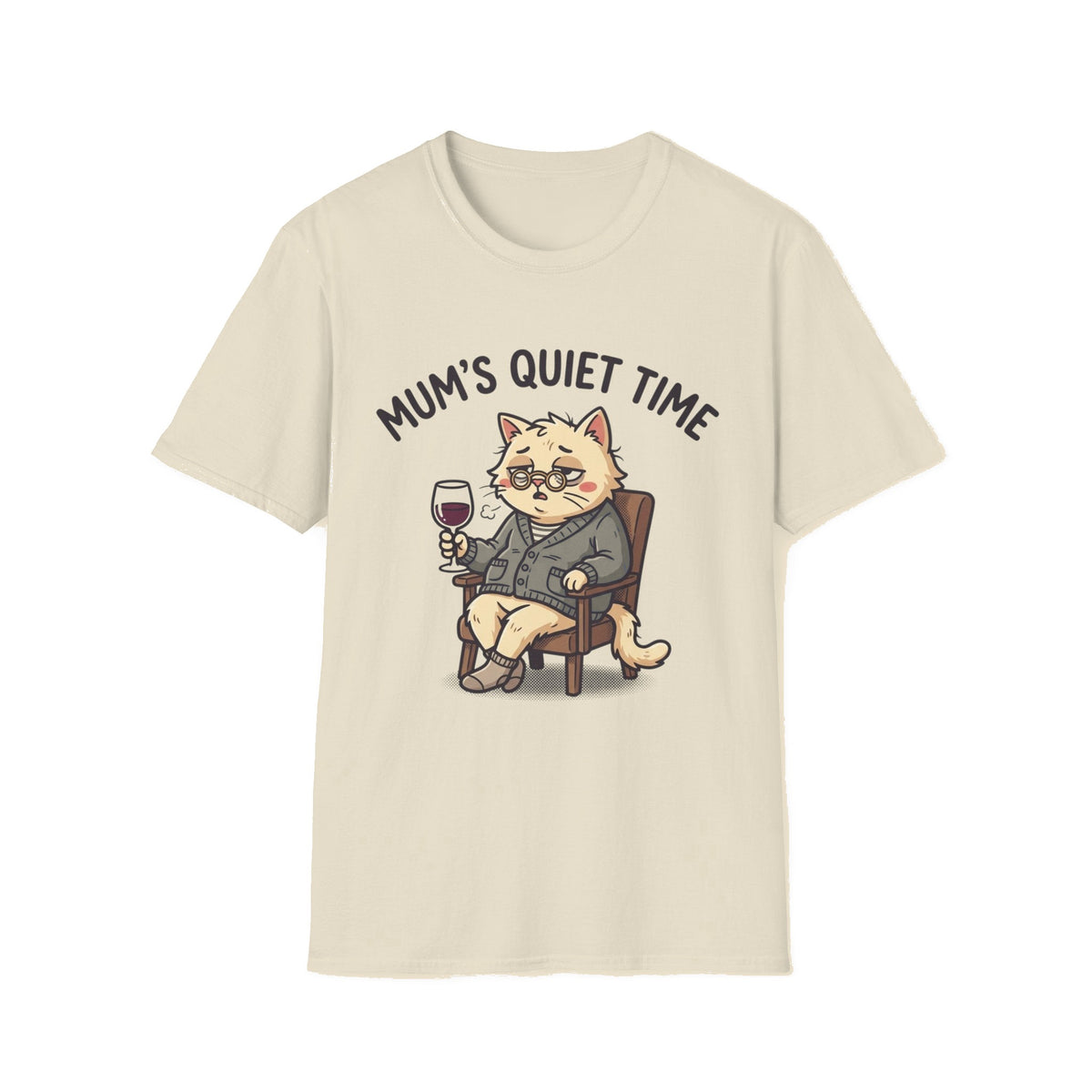 T‑Shirt — "Mum's Quiet Time" Cat Wine Graphic Tee - Natural mockup