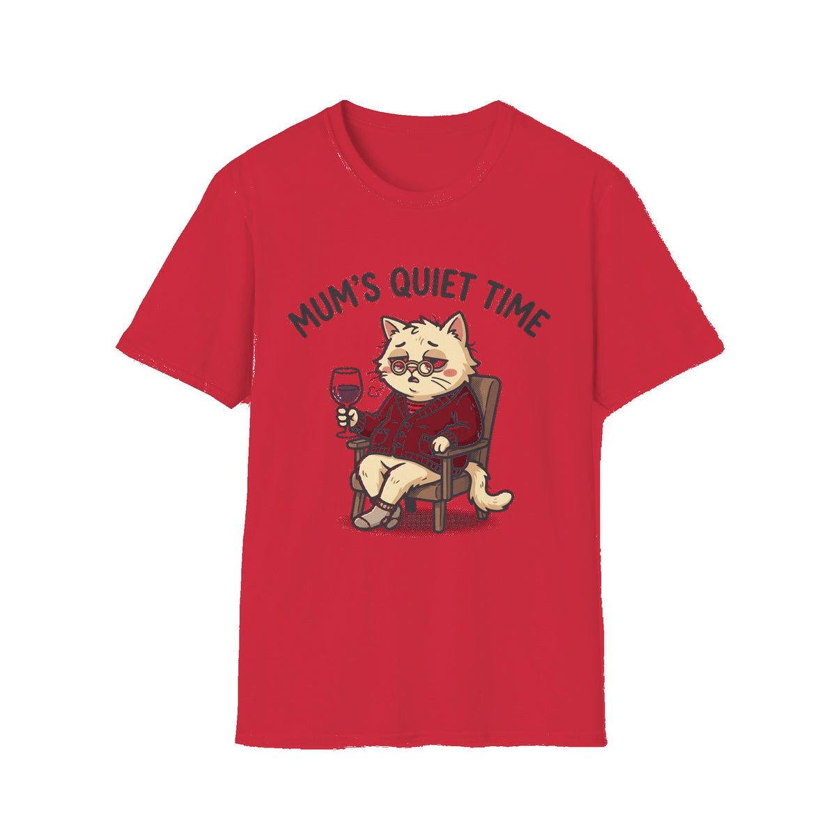 T‑Shirt — "Mum's Quiet Time" Cat Wine Graphic Tee - Red mockup