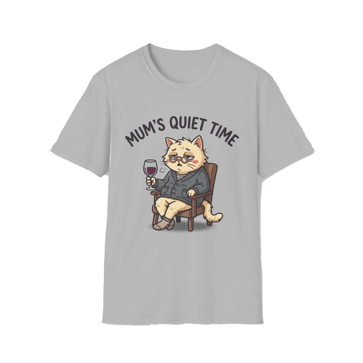 T‑Shirt — "Mum's Quiet Time" Cat Wine Graphic Tee - Sport Grey mockup