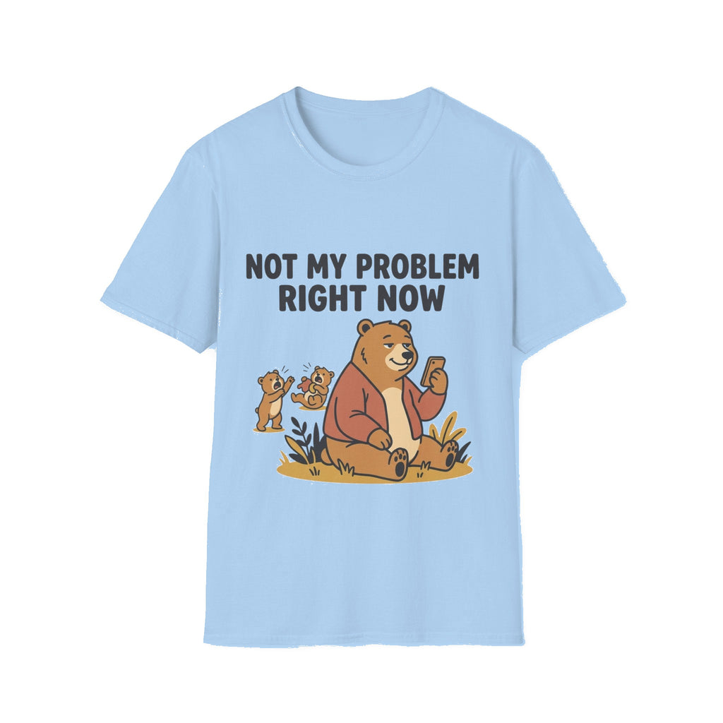 T‑Shirt — “Not My Problem Right Now” Relaxed Bear Graphic Tee - Light Blue mockup