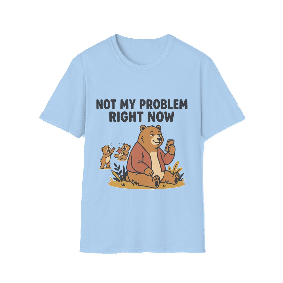 T‑Shirt — “Not My Problem Right Now” Relaxed Bear Graphic Tee - Light Blue mockup