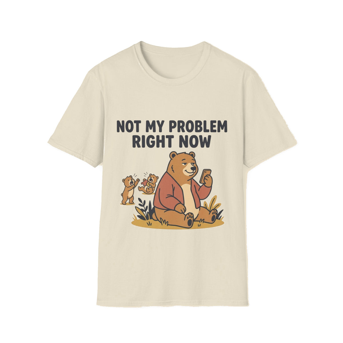 T‑Shirt — “Not My Problem Right Now” Relaxed Bear Graphic Tee - Natural mockup