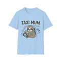 Taxi Mum T‑Shirt — Cute Sloth 'Taxi Mum' Graphic Tee for Busy Moms - Light Blue mockup