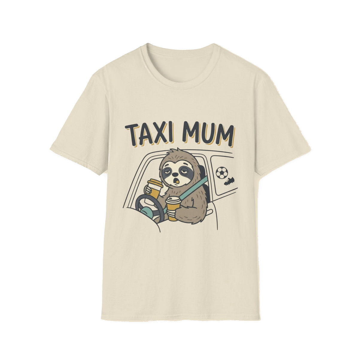 Taxi Mum T‑Shirt — Cute Sloth 'Taxi Mum' Graphic Tee for Busy Moms - Natural mockup