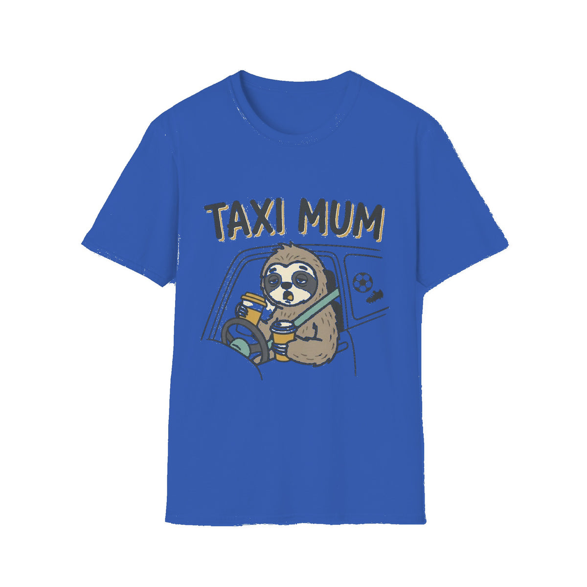 Taxi Mum T‑Shirt — Cute Sloth 'Taxi Mum' Graphic Tee for Busy Moms - Royal mockup