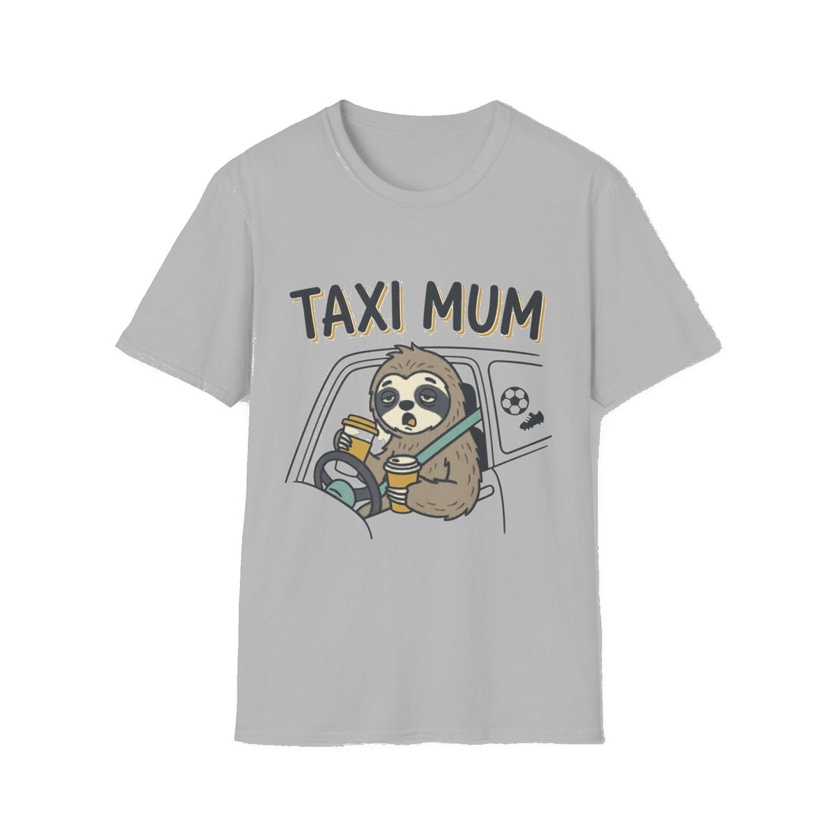 Taxi Mum T‑Shirt — Cute Sloth 'Taxi Mum' Graphic Tee for Busy Moms - Sport Grey mockup