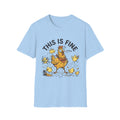 This Is Fine Chicken T-Shirt — Funny Stressed Hen Graphic Tee - Light Blue mockup