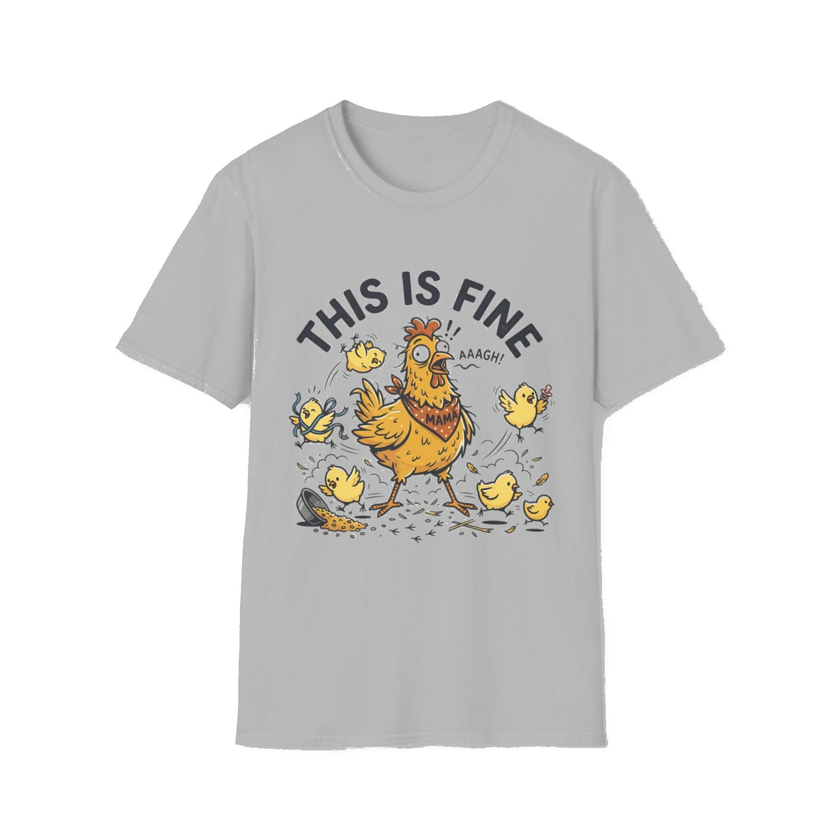 This Is Fine Chicken T-Shirt — Funny Stressed Hen Graphic Tee - Sport Grey mockup