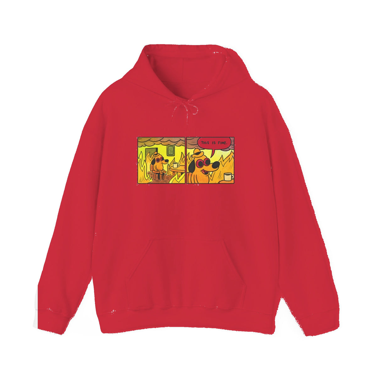 This Is Fine — Classic Fire Meme Hoodie - Red mockup